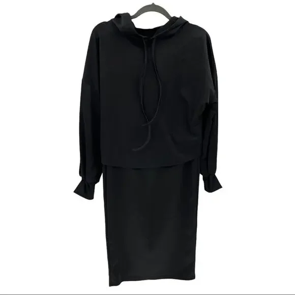 Black Women's Drawstring Hoodie Skirt Set Size Medium M - Picture 12 of 15